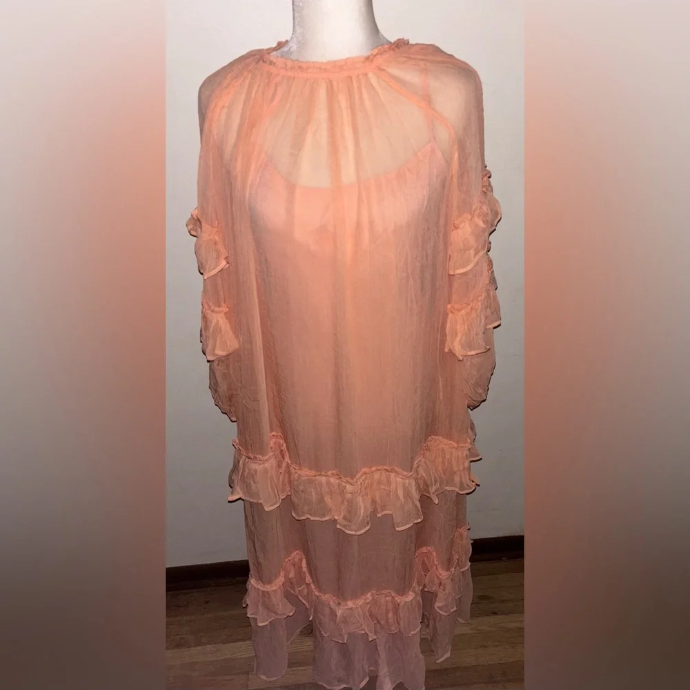NWT J.Crew Tiered ruffle dress in chiffon 4 Glowy Peach Capro Bridesmaid Preppy